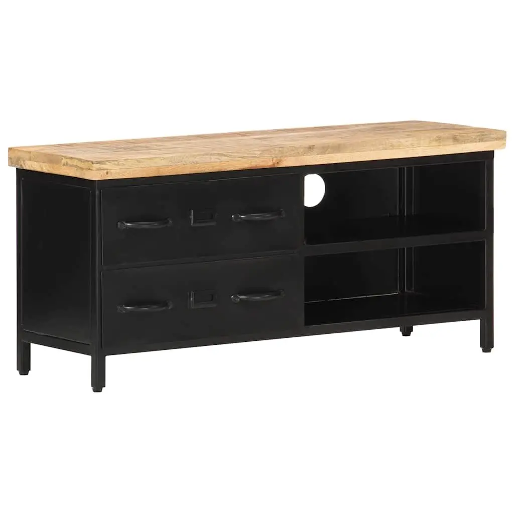 TV Cabinet 90x30x41 cm Rough Mango Wood Black Industrial Storage Unit