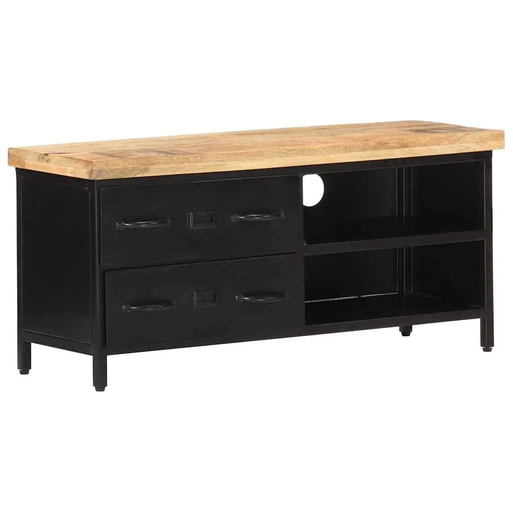 TV Cabinet 90x30x41 cm Rough Mango Wood Black Industrial Storage Unit