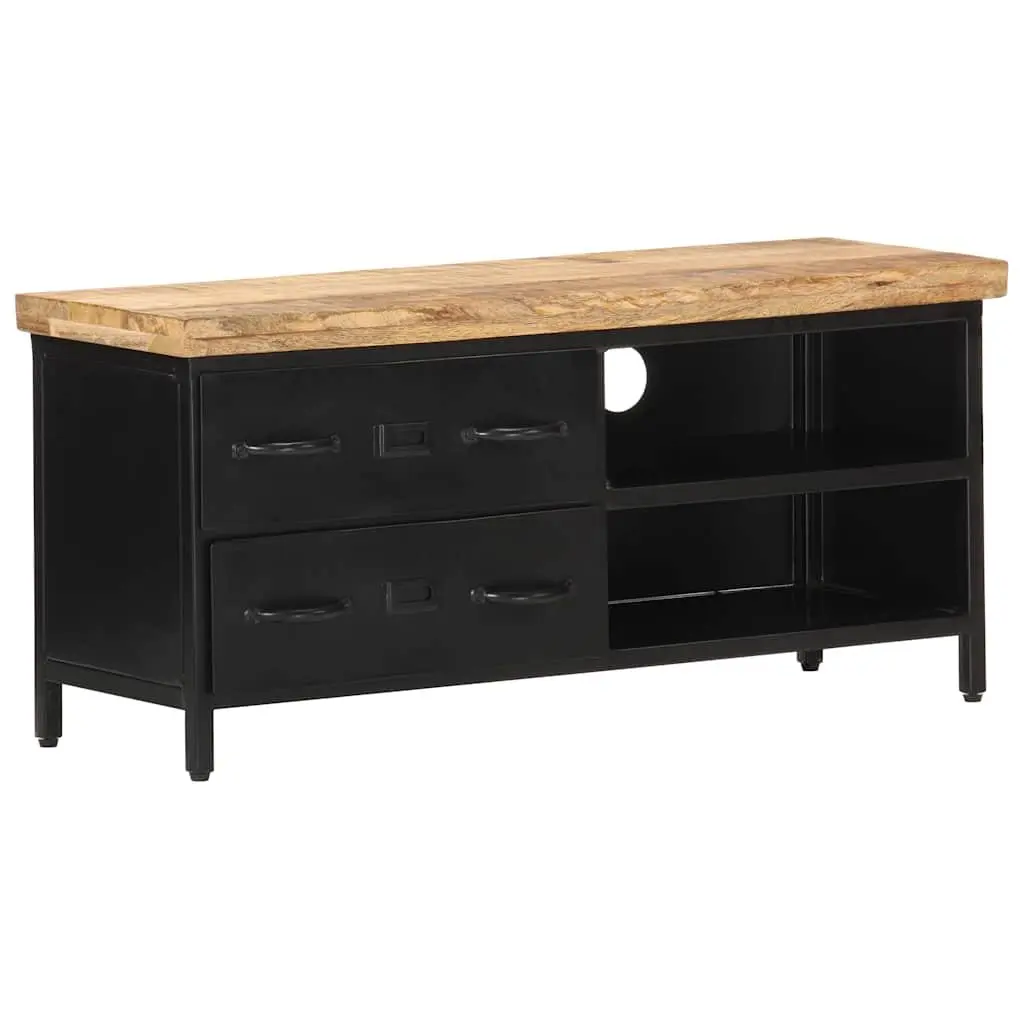 TV Cabinet 90x30x41 cm Rough Mango Wood Black Industrial Storage Unit