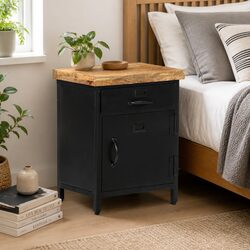 Warm Brown Bedside Cabinet with Storage Drawer and Door