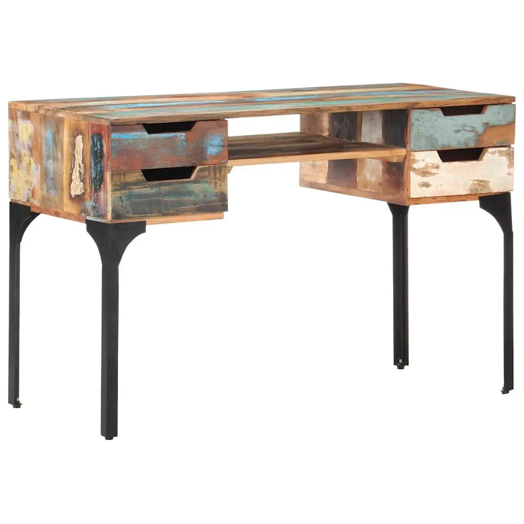 Solid Reclaimed Wood Desk 118x48x75 cm Office Writing Table with Drawers Shelf