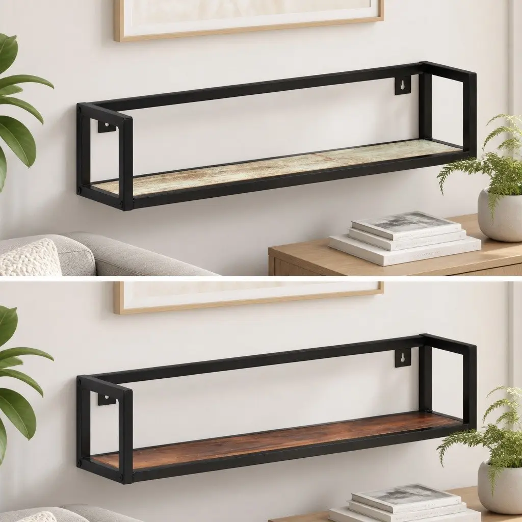 Wall Shelves Industrial Style 80 cm Reclaimed Wood Black Powder-Coated Iron Frame 2 Piece