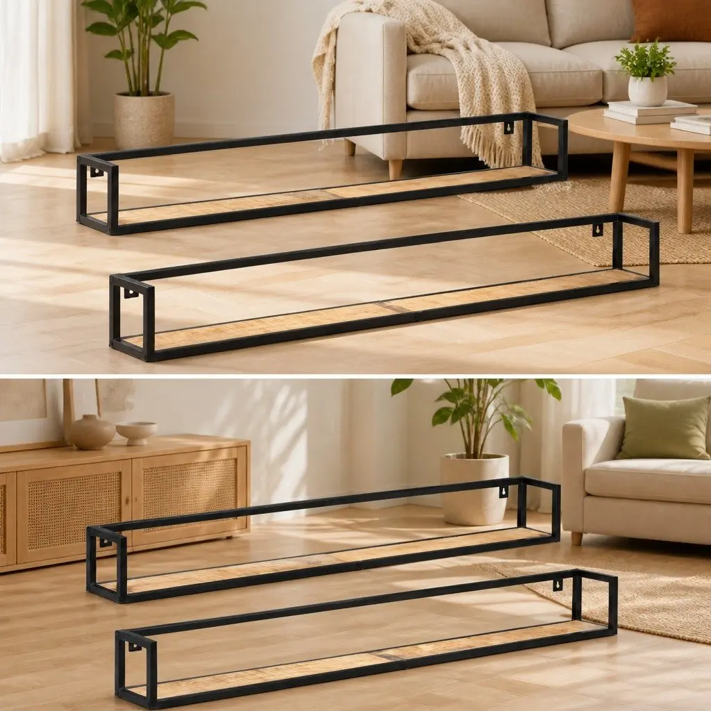 Wall Shelves Industrial Style 160 cm Wooden Floating Shelving Storage