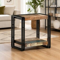 Warm Solid Reclaimed Wood Side Table with Storage