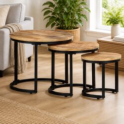 Set of 3 Nesting End Tables in Solid Mango Wood