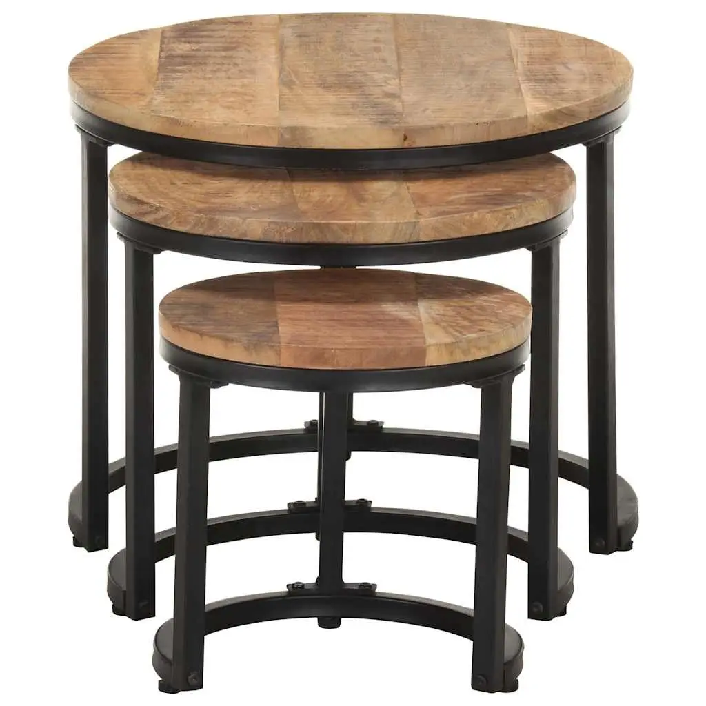 Side Tables 3 pcs Mango Wood Nesting End Tables Industrial Design Brown