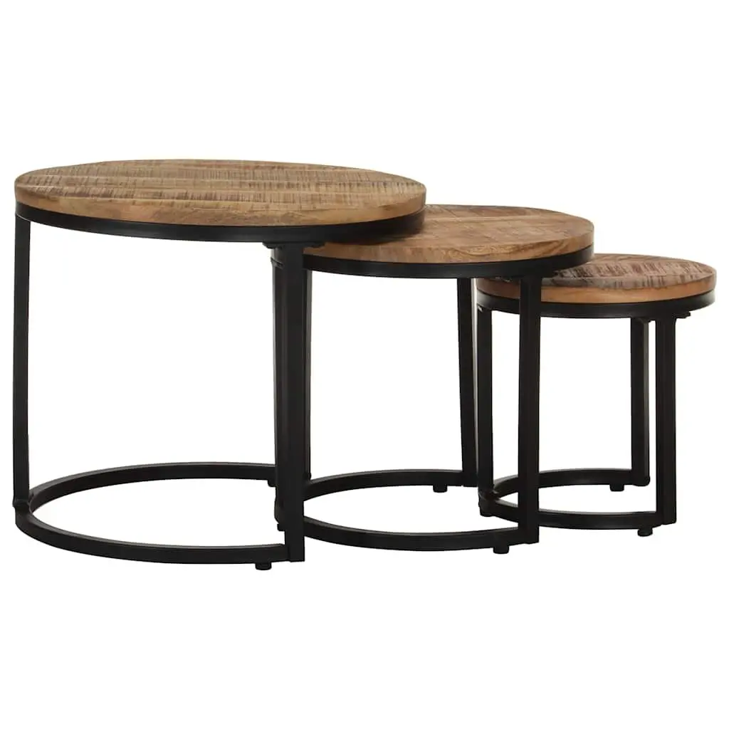 Side Tables 3 pcs Mango Wood Nesting End Tables Industrial Design Brown