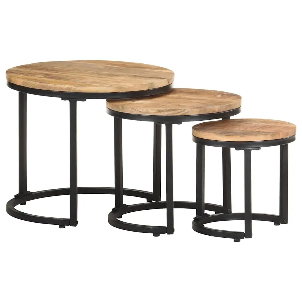 Side Tables 3 pcs Mango Wood Nesting End Tables Industrial Design Brown