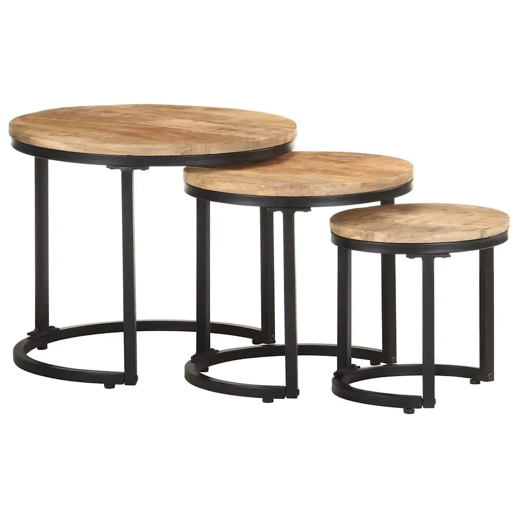 Side Tables 3 pcs Mango Wood Nesting End Tables Industrial Design Brown