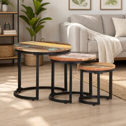 3-Piece Set of Solid Reclaimed Wood End Tables