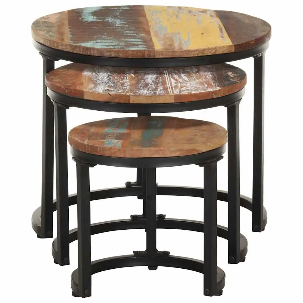 End Tables Industrial 3 Piece Set Solid Reclaimed Wood Side Tables