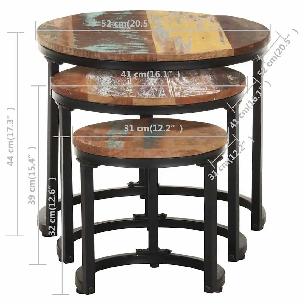 End Tables Industrial 3 Piece Set Solid Reclaimed Wood Side Tables