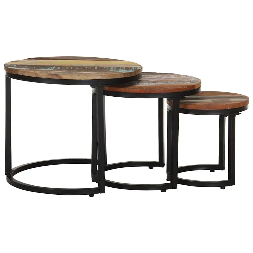 End Tables Industrial 3 Piece Set Solid Reclaimed Wood Side Tables