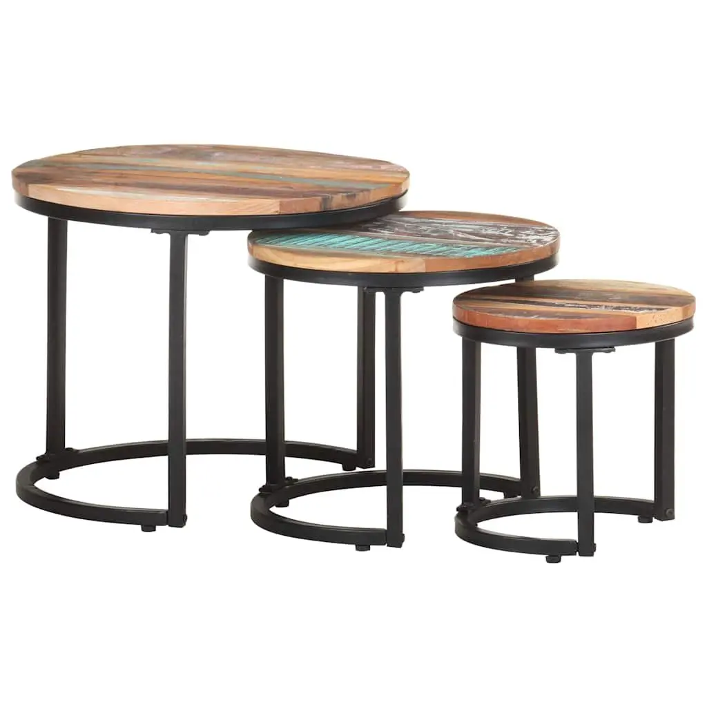 End Tables Industrial 3 Piece Set Solid Reclaimed Wood Side Tables