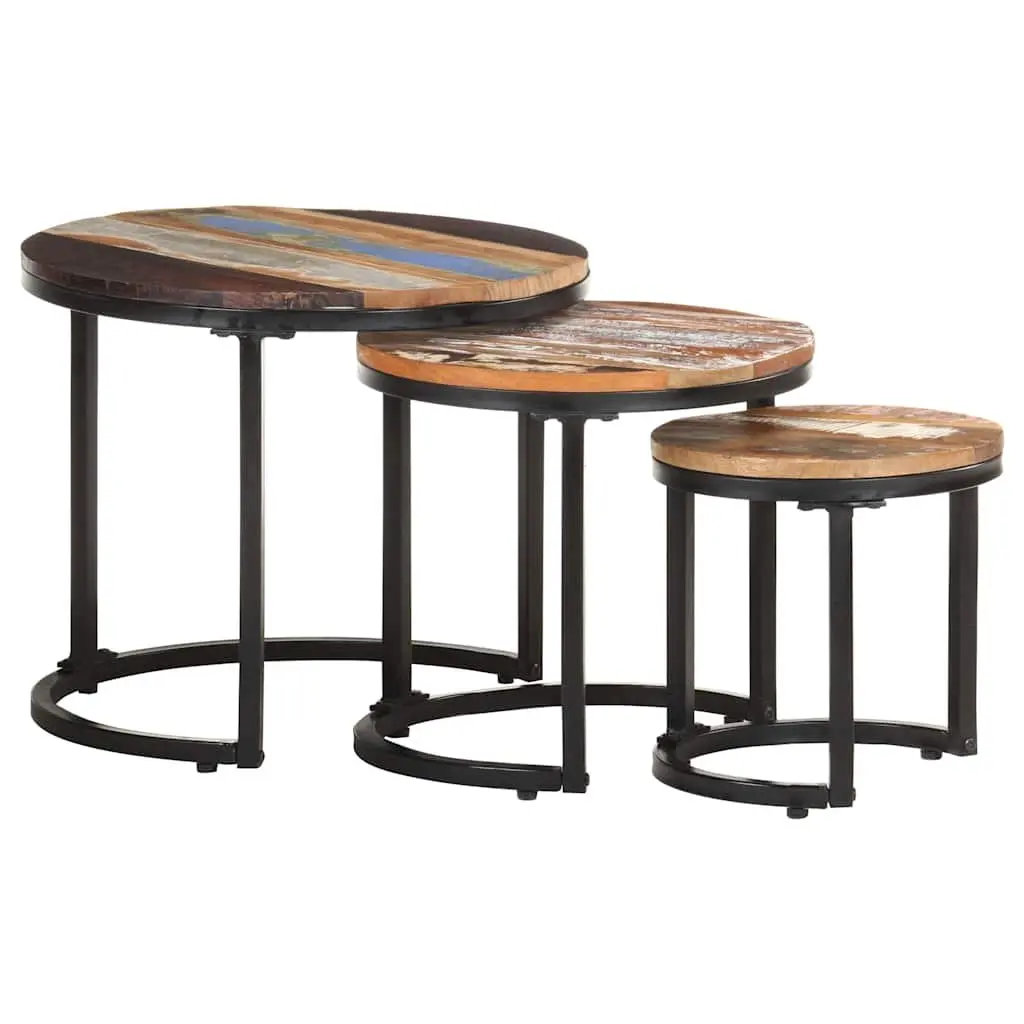 End Tables Industrial 3 Piece Set Solid Reclaimed Wood Side Tables