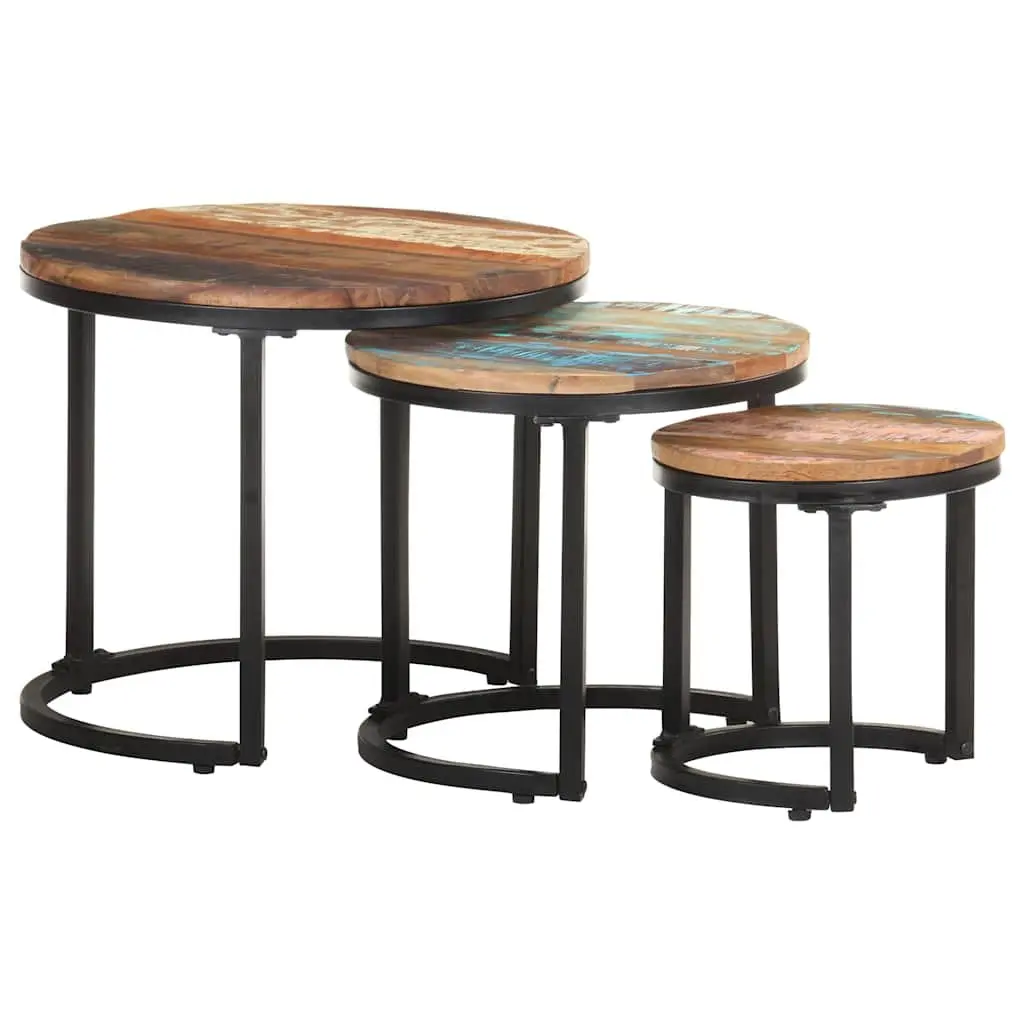 End Tables Industrial 3 Piece Set Solid Reclaimed Wood Side Tables