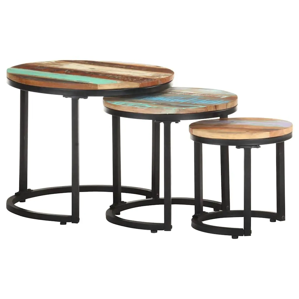 End Tables Industrial 3 Piece Set Solid Reclaimed Wood Side Tables