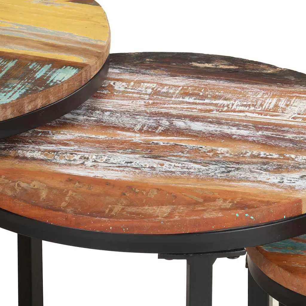 End Tables Industrial 3 Piece Set Solid Reclaimed Wood Side Tables