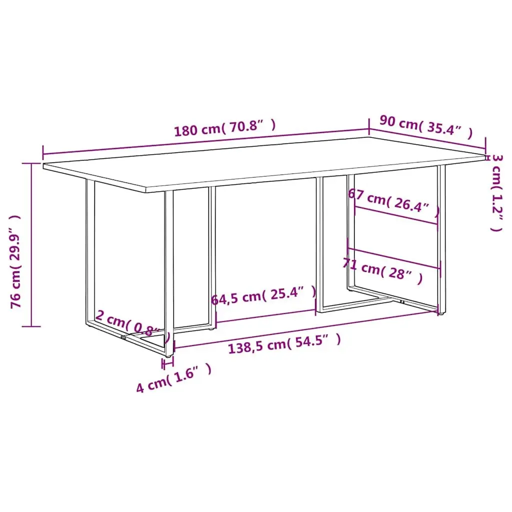 Dining Table Industrial 180 cm Solid Mango Wood Brown