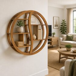 Yin Yang Wall Shelf in Solid Teak Wood for Home Decor