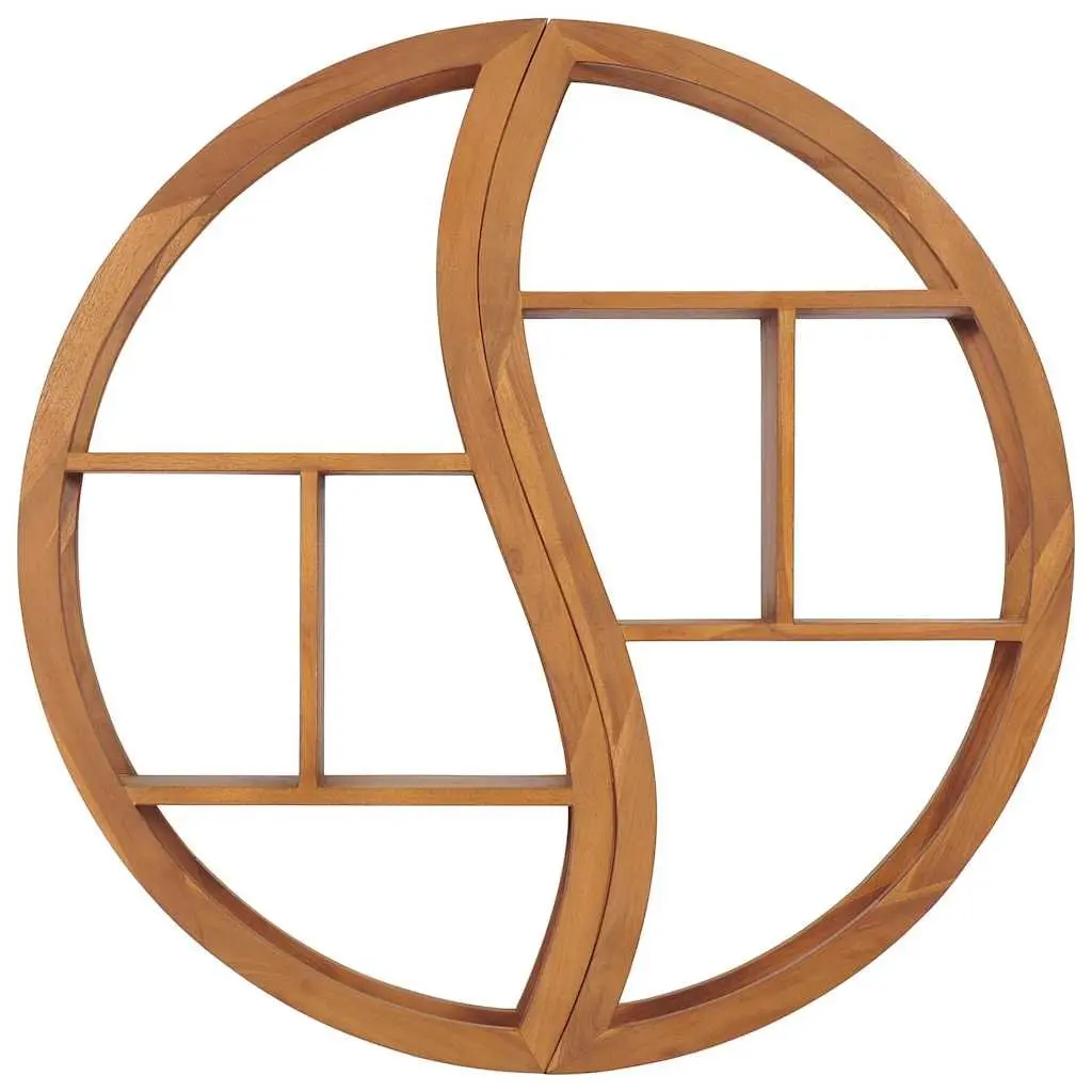 Yin Yang Solid Wood Teak Wall Shelf for Home Decor