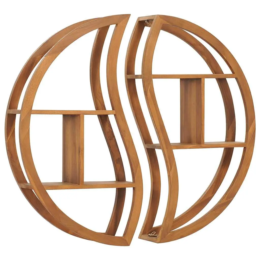 Yin Yang Solid Wood Teak Wall Shelf for Home Decor