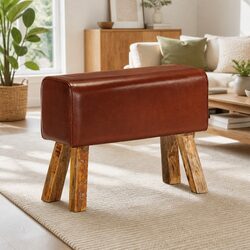 Vintage Gym Bok Bench 58 cm Brown Leather Seat