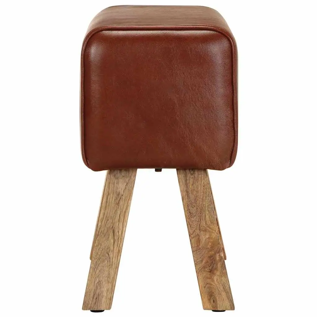 Gym Bok Bench 58 cm Brown Leather Seat Solid Wood Legs Padded Kitchen Dining