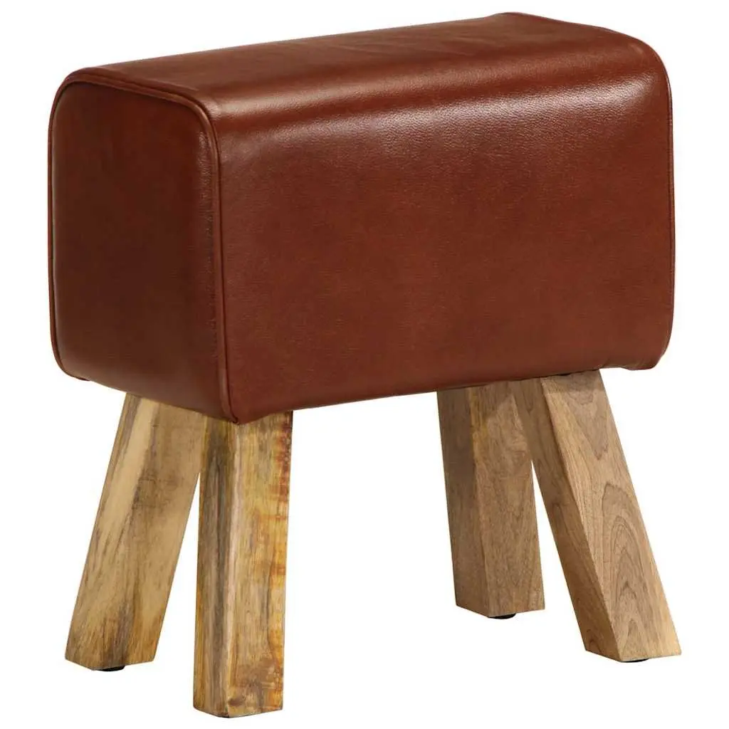 Gym Bok Bench Vintage Style 38cm Brown Real Leather Seat Solid Mango Wood Legs Padded
