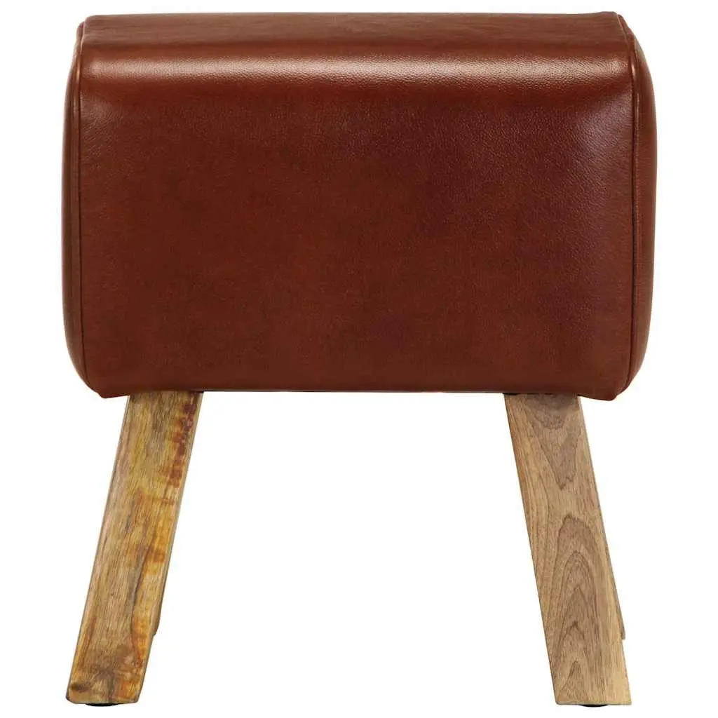 Gym Bok Bench Vintage Style 38cm Brown Real Leather Seat Solid Mango Wood Legs Padded