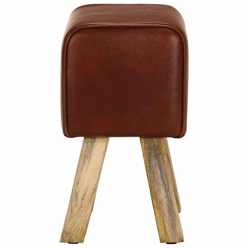 Gym Bok Bench Vintage Style 38cm Brown Real Leather Seat Solid Mango Wood Legs Padded