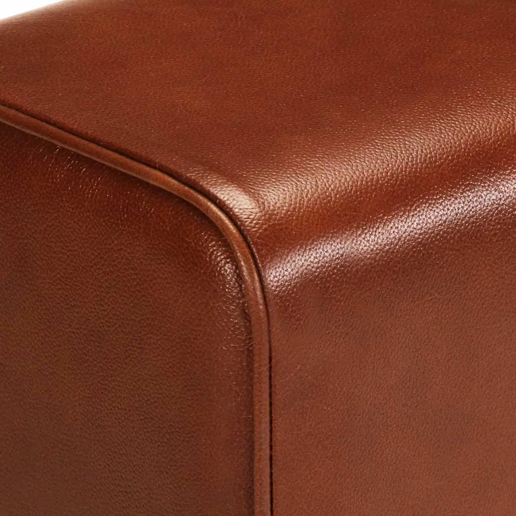 Gym Bok Bench Vintage Style 38cm Brown Real Leather Seat Solid Mango Wood Legs Padded
