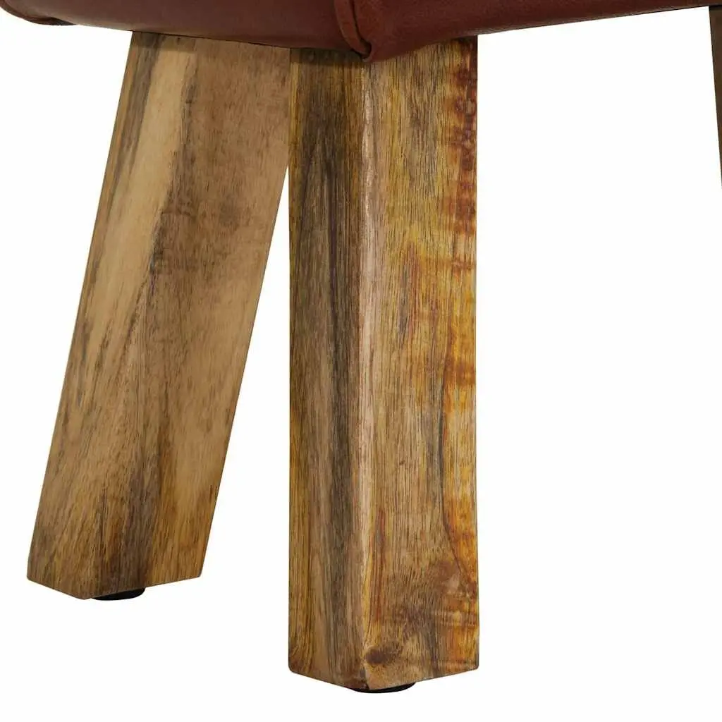Gym Bok Bench Vintage Style 38cm Brown Real Leather Seat Solid Mango Wood Legs Padded