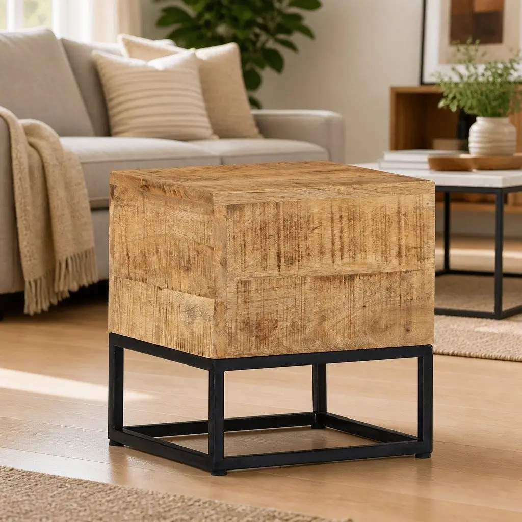 End Table Rough Mango Wood 30x30x33 cm Brown Accent Side Table