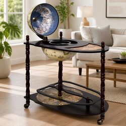 Charming Globe Bar Cabinet with Table Stand and Wheels