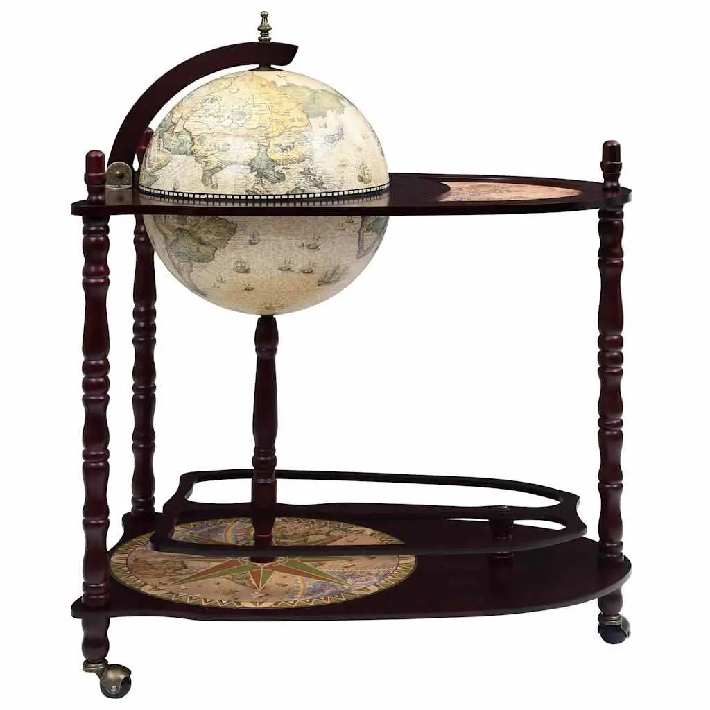 Freestanding Globe Bar Cabinet Wine Stand on Wheels Home Office Decor Green