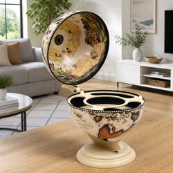 Elegant Rotating Globe Bar Wine Stand in White Eucalyptus