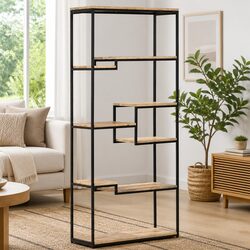 Industrial Style Bookcase in Rough Mango Wood 80x30x180 cm