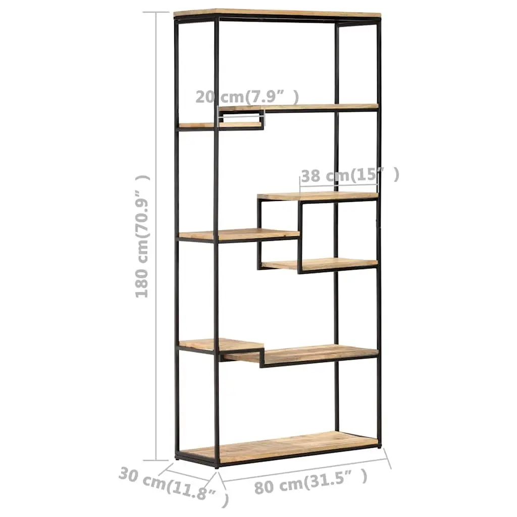 Bookcase Industrial 80x30x180 cm Rough Mango Wood Shelving Storage Display Unit
