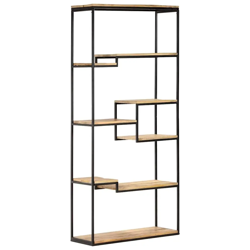 Bookcase Industrial 80x30x180 cm Rough Mango Wood Shelving Storage Display Unit