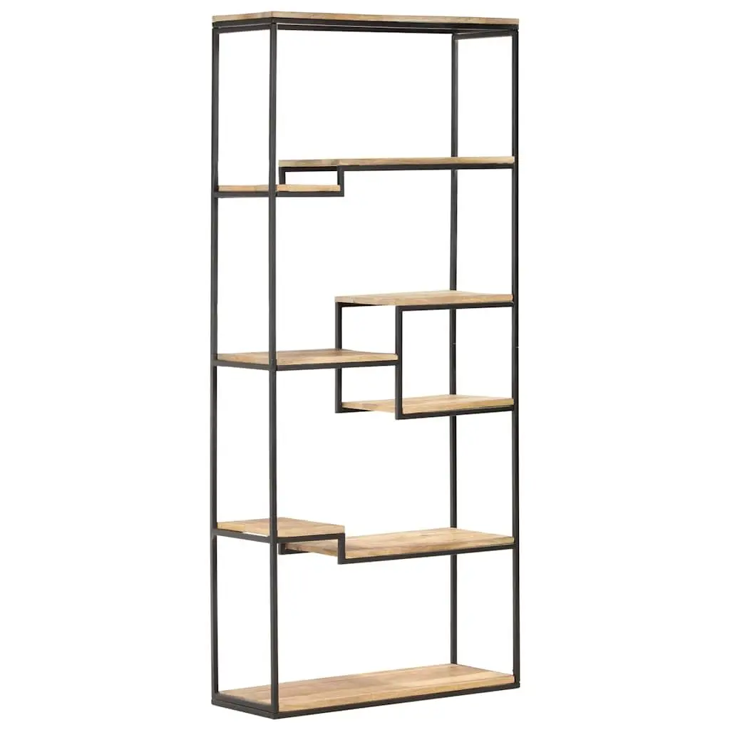 Bookcase Industrial 80x30x180 cm Rough Mango Wood Shelving Storage Display Unit