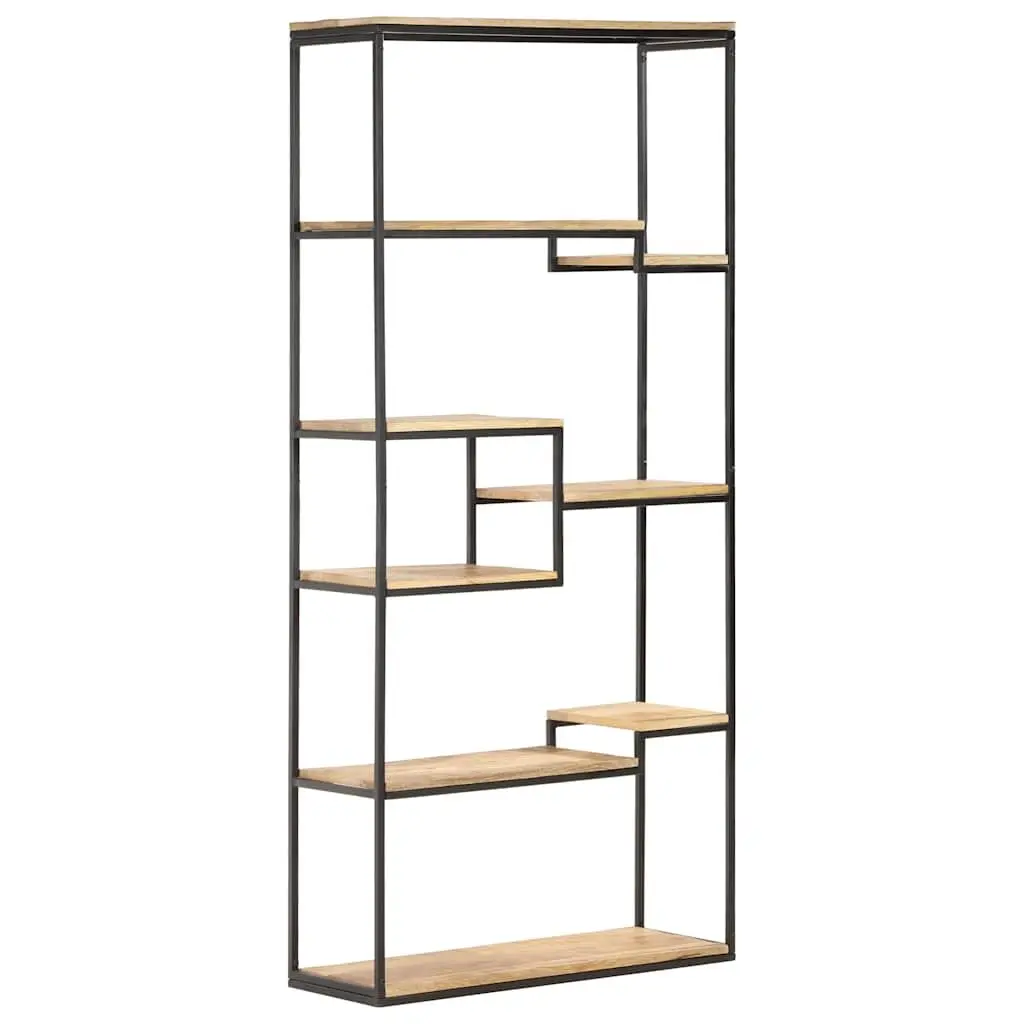Bookcase Industrial 80x30x180 cm Rough Mango Wood Shelving Storage Display Unit