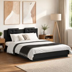 Contemporary Black Bed Frame with RGB LED Headboard 150x200 cm