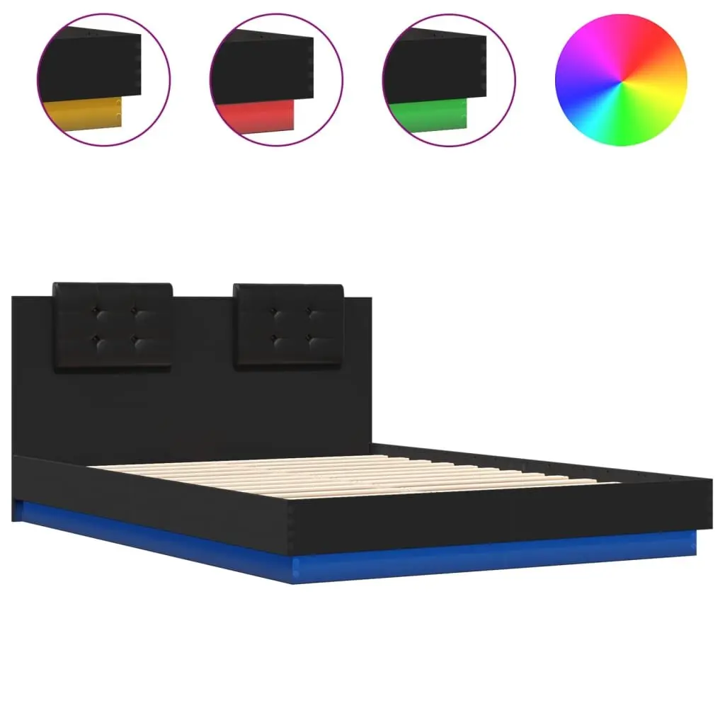Black Bed Frame with RGB LED Headboard 150x200 cm