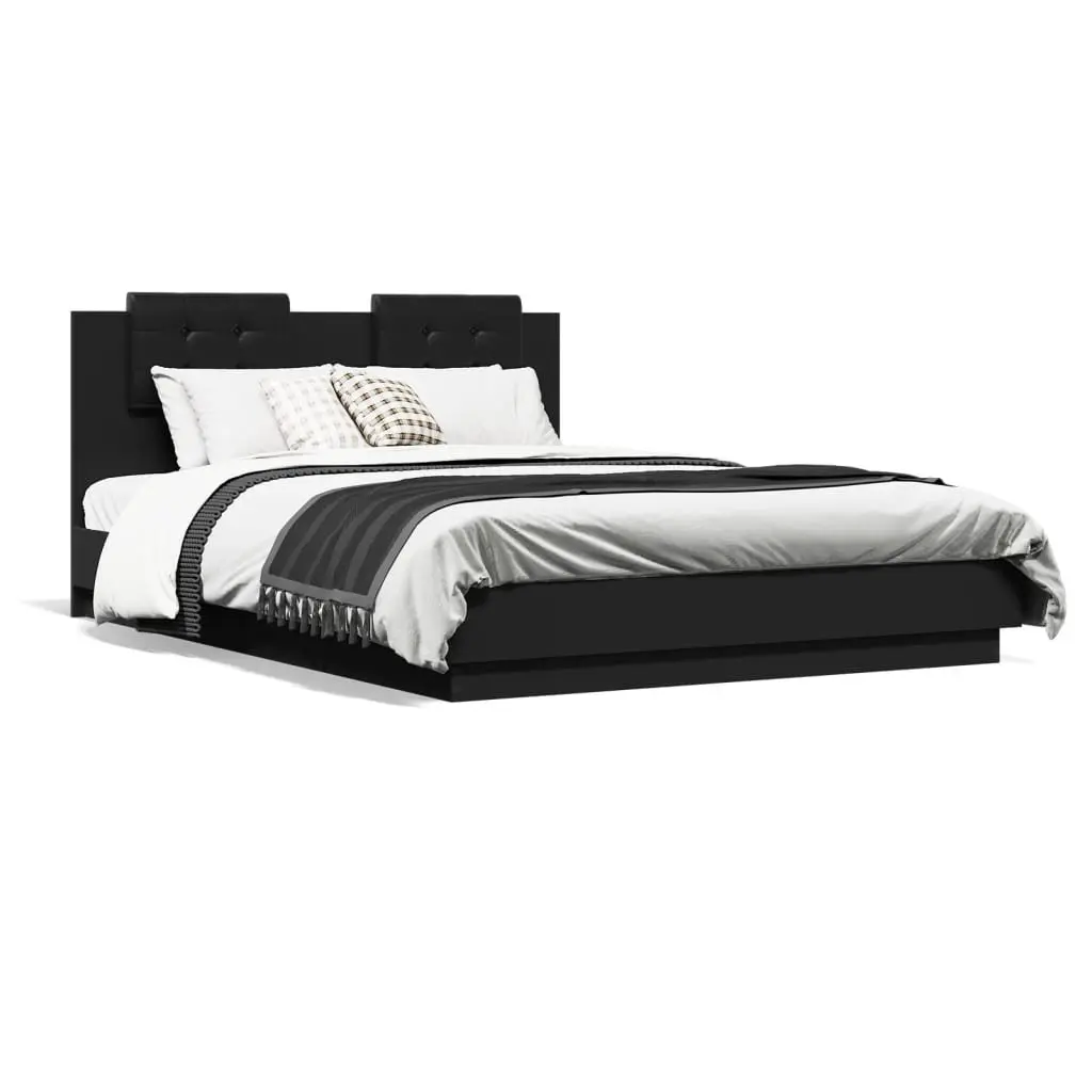 Black Bed Frame with RGB LED Headboard 150x200 cm