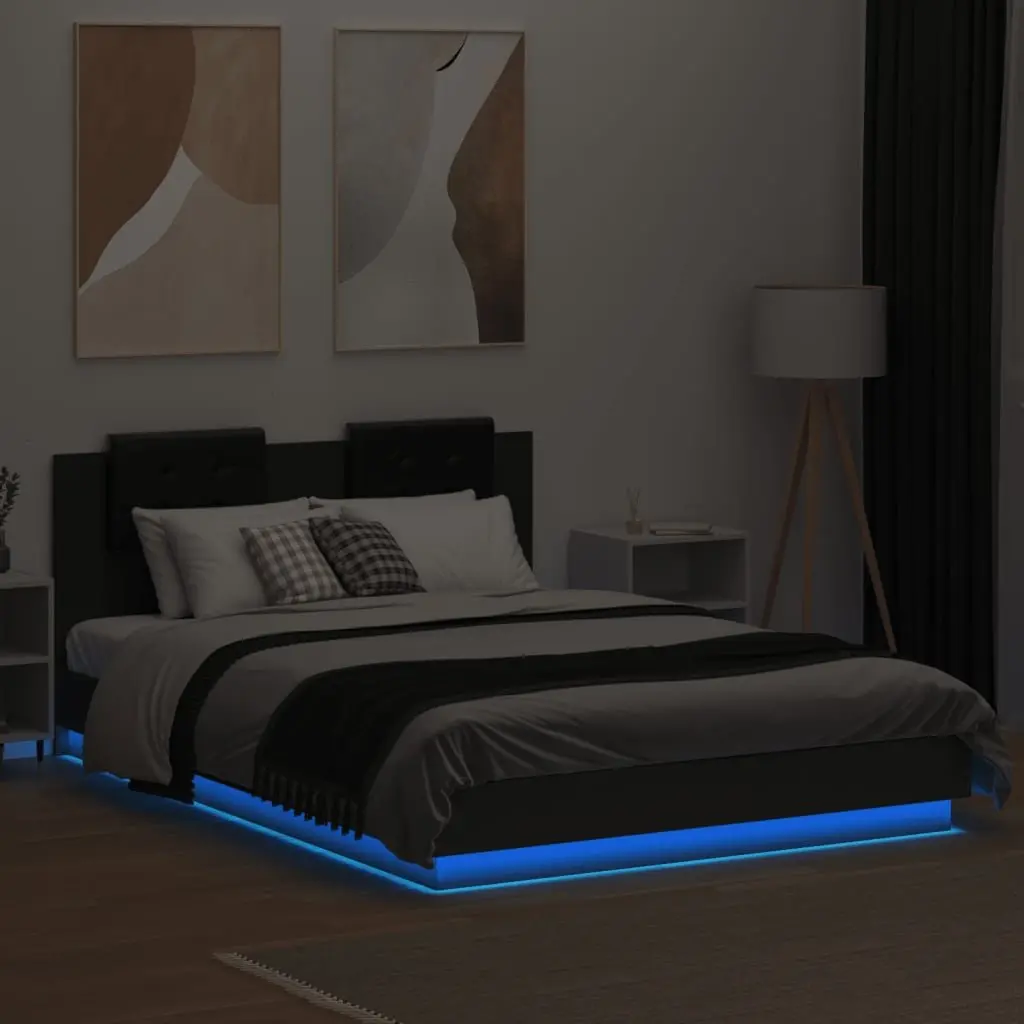 Black Bed Frame with RGB LED Headboard 150x200 cm