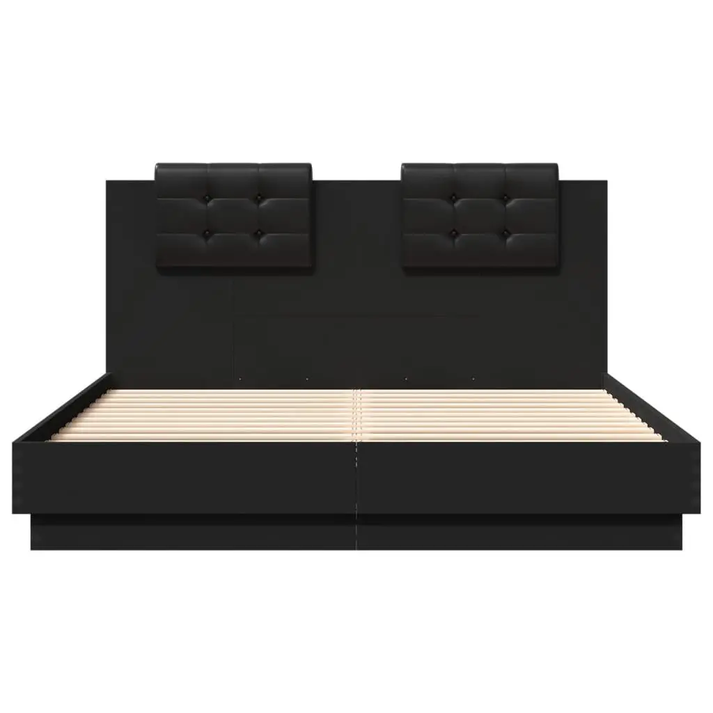 Black Bed Frame with RGB LED Headboard 150x200 cm