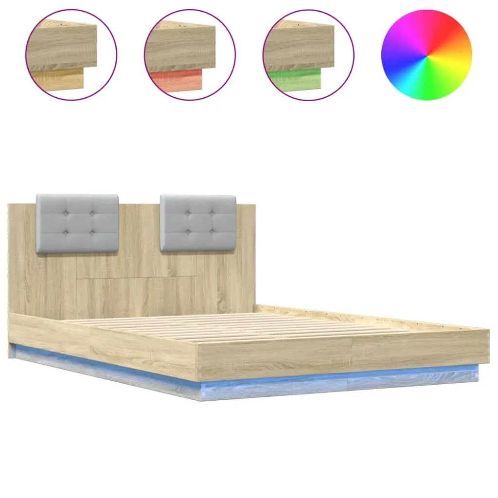 Bed Frame with Headboard and RGB LED Lights