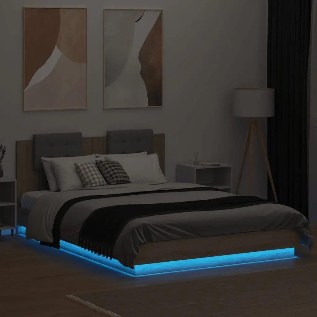 Bed Frame with Headboard and RGB LED Lights