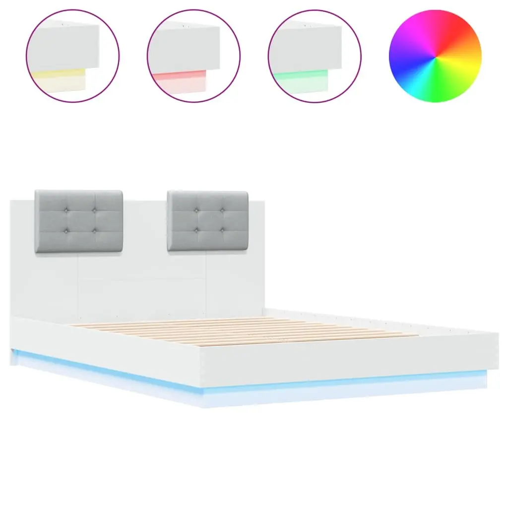 White Platform Bed Frame with RGB LED Headboard 135x190 cm